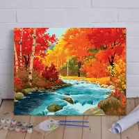 红枫山谷 40x50cm绷好厚框+画架 diy数字油画客厅风景花卉动漫人物定制手绘填色装饰画 红枫山谷