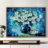蓝调雏菊 50*65钉好2.5cm厚内框 数字油画diy自绘填色画减压画手工油彩风景画客厅简约装饰画