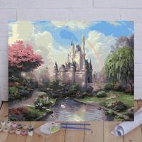 迪士尼 40*50厚框 diy数字油画客厅风景花卉动漫人物定制手绘填色装饰画 温莎城堡