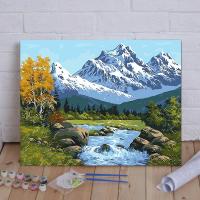 雪山映湖 50x65cm绷好厚框 diy数字油画客厅风景花卉动漫人物定制手绘填色装饰画 红枫山谷
