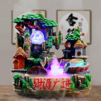 假山流水喷泉摆件工艺品 开业礼品乔迁新居客厅摆件风水轮鱼缸加湿器水景办公室桌面装饰品鱼池 财源广进[送雾化加湿器]3