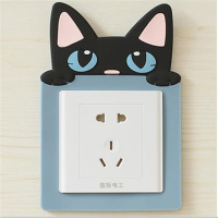 2个直接卡扣免粘贴卡通软胶夜光开关贴86型开关插座装饰套 贝小黑-蓝色