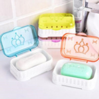 加厚大号带盖香皂盒-透明水晶皇冠皂盒沥水肥皂盒-浴室塑料皂盒 加厚颜色随机3个装