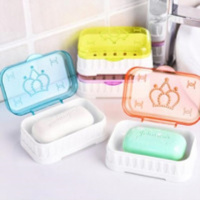 加厚大号带盖香皂盒-透明水晶皇冠皂盒沥水肥皂盒-浴室塑料皂盒 加厚橙色1个装