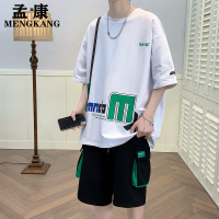 孟康(MENGKANG)运动套装男士夏季短袖T恤工装五分裤搭配一套大码帅气男装