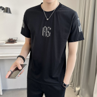 孟康(MENGKANG)夏季新款男士短袖t恤韩版时尚字母印花打底衫百搭潮流上衣装