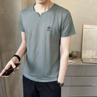 孟康(MENGKANG)棉麻短袖T恤男夏季2023新款薄款韩版潮流修身半袖打底衫