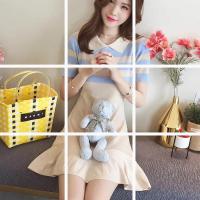 尤柯鸟(yoekbird) 新春新款优惠时尚chic少女撞色条纹冰丝针织连衣裙女夏修身中长款荷叶边韩版初恋裙