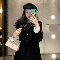 尤柯鸟(yoekbird) 新春优惠时尚韩潮 蕾丝接显瘦丝绒连衣裙女秋冬装宽松减龄娃娃裙