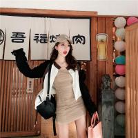 尤柯鸟(yoekbird) 新春优惠时尚韩潮2019秋装新款港味皮小外套显瘦A爆紧身吊带连衣裙