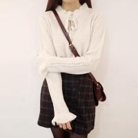 尤柯鸟(yoekbird) 新春优惠时尚韩潮 韩国chic 花瓣袖翻领绑带镂空套头长袖针织衫毛衣女