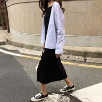 尤柯鸟(yoekbird) 新春优惠时尚韩潮 韩风一字领露锁骨黑色打底吊带连衣裙 过膝长裙