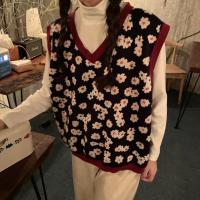 尤柯鸟(yoekbird) 新春优惠时尚韩潮 春秋马甲背心毛衣V领凹凸造型撞色花朵套头针织衫