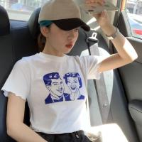 尤柯鸟(yoekbird) 新春优惠时尚韩潮 夏季新款 韩版外国人头像木耳花边百搭短袖恤