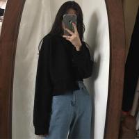 尤柯鸟(yoekbird) 新春优惠时尚韩潮 韩国chic 秋装新款 不规则露肚脐长袖套头卫衣女