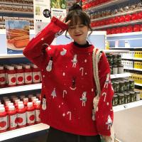 尤柯鸟(yoekbird) 新春优惠时尚韩潮 圣诞大红色喜庆节日提花案厚套头长袖毛衣潮