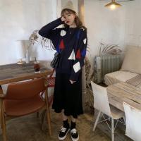 尤柯鸟(yoekbird) 新春优惠时尚韩潮 自制 撞色菱形几何长袖厚提花针织衫毛衣女