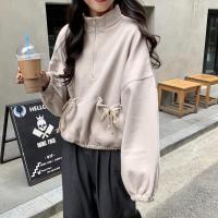 尤柯鸟(yoekbird) 新春优惠时尚韩潮 秋冬纯色洋气抽绳口袋灯笼袖绒立领卫衣