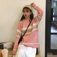 尤柯鸟(yoekbird) 新春优惠时尚韩潮 复古撞色几何花纹毛衣宽松慵懒显瘦软糯针织衫女