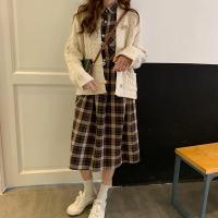 尤柯鸟(yoekbird) 新春优惠时尚韩潮 麻花厚针织毛衣开衫外套韩版宽松格子连衣裙套装