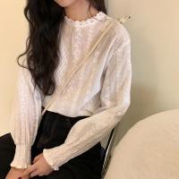 尤柯鸟(yoekbird) 新春优惠时尚韩潮 秋装韩版灯笼袖钩花百搭蕾丝衫上衣内搭衬衣女