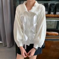 尤柯鸟(yoekbird) 新春优惠时尚韩潮 秋季学院风V领设计感绑带蕾丝接针织开衫毛衣女