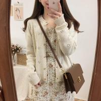 尤柯鸟(yoekbird) 新春优惠时尚韩潮 韩国chic 百搭钩花镂空纯色针织开衫毛衣外套