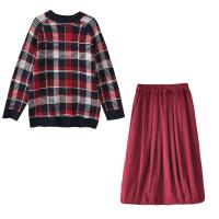 尤柯鸟(yoekbird) 新春优惠时尚韩潮 复古格子圆领毛衣百搭灯芯绒半身裙两件套装