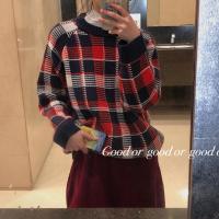 尤柯鸟(yoekbird) 新春优惠时尚韩潮 复古格纹圆领毛衣百搭灯芯绒南瓜半身裙时尚套装