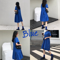 尤柯鸟(yoekbird) 新春优惠时尚韩潮韩国chic电光蓝衬衫裙 两层裙摆款ins宽松蓝色连衣裙女夏