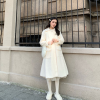 尤柯鸟(yoekbird) 新春优惠时尚韩潮 毛绒感A摆收腰呢大衣超仙气质打底蕾丝连衣裙