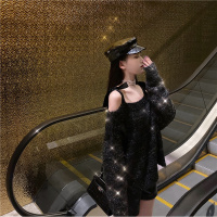 尤柯鸟(yoekbird) 新春优惠时尚韩潮 亮丝闪闪露肩系带毛衣裙