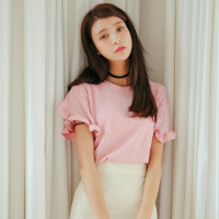 尤柯鸟(yoekbird) 新春优惠时尚韩潮春夏 百搭色韩版荷叶边袖打底衫短袖恤女 8071