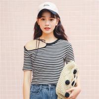 尤柯鸟(yoekbird) 新春优惠时尚韩潮 条纹短袖恤女夏装新款超火的上衣小心机设计