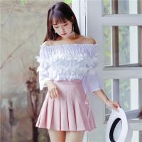 尤柯鸟(yoekbird) 新春优惠时尚韩潮 款娃娃衫女短袖衬衫一字肩露肩上衣衬衣