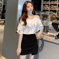 尤柯鸟(yoekbird) 新春优惠时尚韩潮 漏肩短袖衫女夏装韩版网纱接上衣超仙甜美