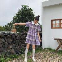 尤柯鸟(yoekbird) 新春优惠时尚韩潮 韩版甜美减龄娃娃格子高腰显瘦连衣裙