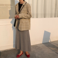 尤柯鸟(yoekbird) 新春优惠时尚潮 韩国 复古小众 宽松休闲 撞色格纹小西装外套