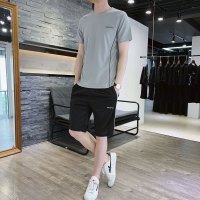 孟康(MENGKANG)运动套装男2023新款夏季休闲跑步健身速干男t恤短袖五分裤两件套