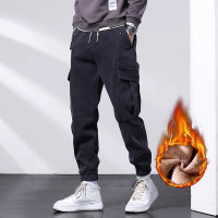 孟康(MENGKANG)秋冬季加绒加厚休闲裤男2023新款潮流百搭工装裤宽松哈伦束脚裤子