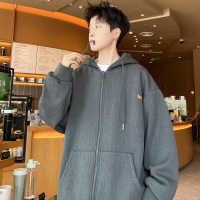 孟康(MENGKANG)连帽开衫卫衣男士秋冬季潮流宽松设计感字母印花外套休闲百搭上衣