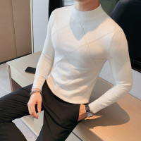孟康(MENGKANG)时尚提花编织半高领毛衣男秋冬款韩版修身男士中领针织衫纯色打底衫
