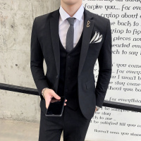 孟康(MENGKANG)商务正装西服套装男士休闲修身韩版西装三件套新郎结婚礼服工作装