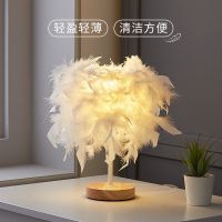 创意羽毛小夜灯卧室床头柜灯时尚浪漫小夜灯结婚房温馨装饰台灯