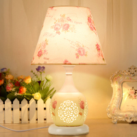 可调光led布艺台灯布艺灯罩欧式卧室床头灯温馨喂奶灯具透光陶瓷
