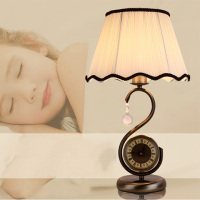 欧式卧室床头灯 现代简约带钟表静音可调光创意时尚客厅 田园台灯