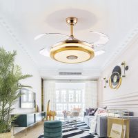 音乐隐形吊扇灯大风力客厅餐厅家用静音电风扇吊灯带蓝牙音响变频