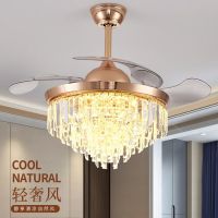 欧式水晶隐形吊扇灯餐厅轻奢大气一体客厅卧室家用带电扇吊灯变频