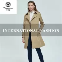 吉贝树卡其色双排扣收腰风衣女中长款大衣英伦风气质外套