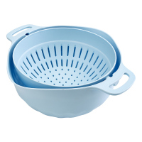 双层洗菜盆沥水篮洗水果洗菜神器菜篮厨房现代客厅创意家用水果盘 北欧蓝色 双层水果盘_576
